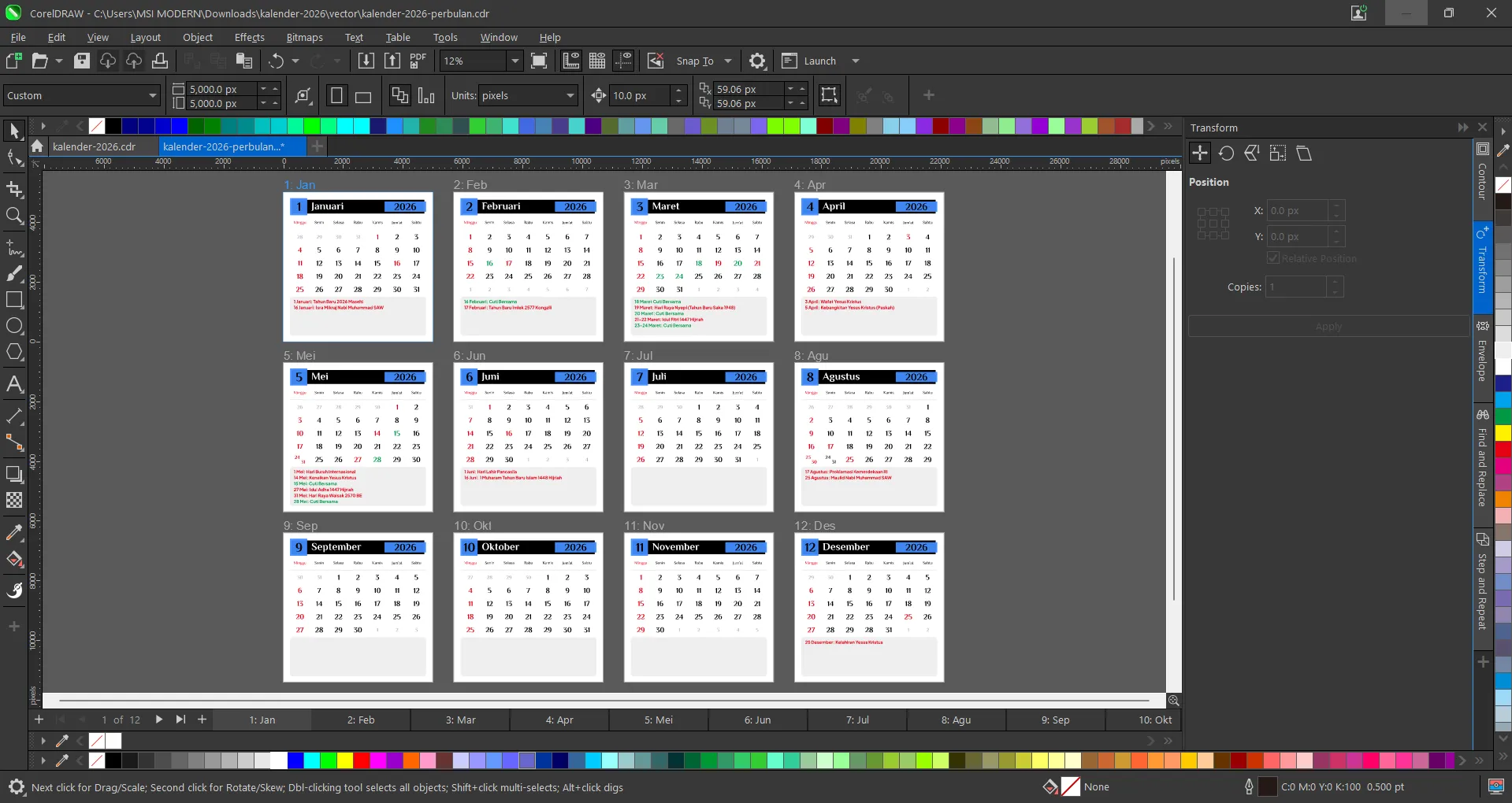Template kalender 2026 CDR