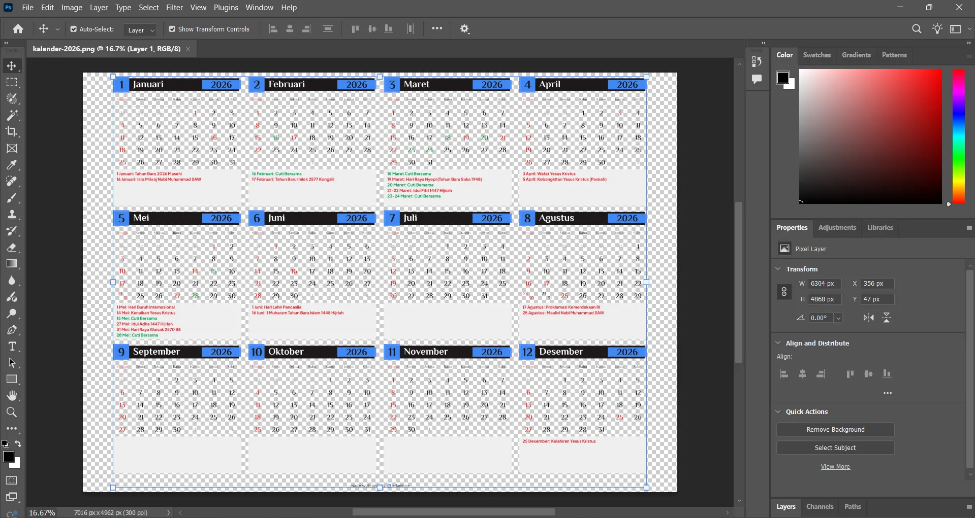 Template kalender 2026 PDF